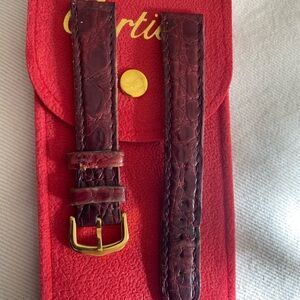 Cartier Burgundy Leather Watch Strap with Gold Buckle 16mm